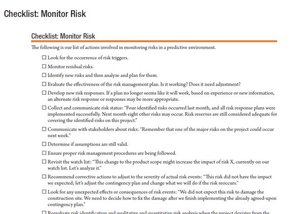 Monitor Risk Actions Checklist