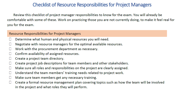 Resource Responsibilities for Project Managers Checklist