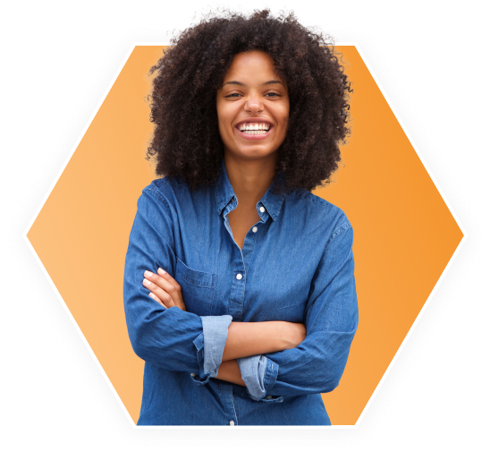 woman smiling in blue shirt